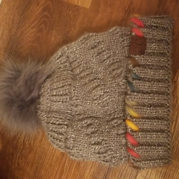 C.C. Beanie Hat with fluffy ball on top - Picture 1 of 7